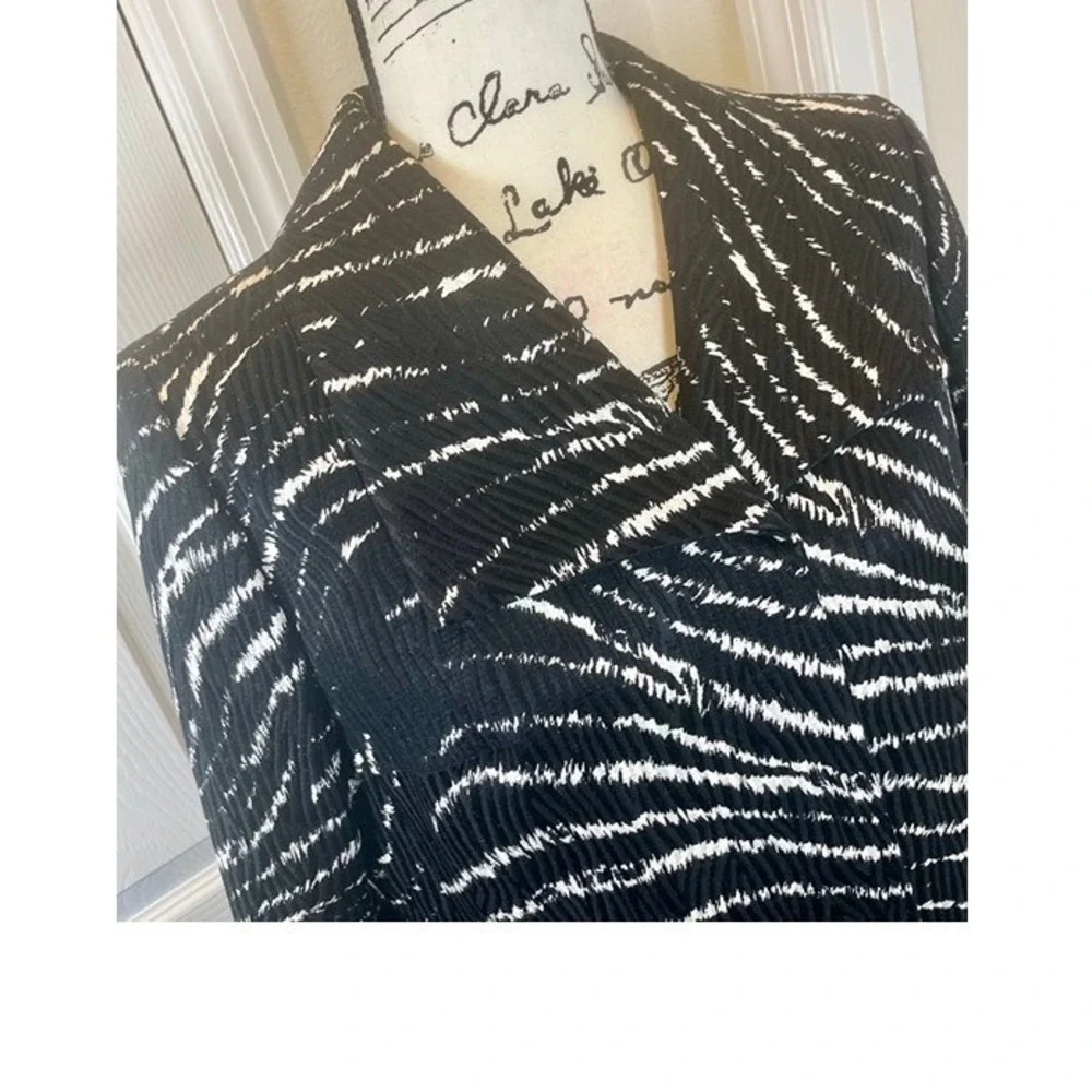 Anne Klein New York Silk Wool Blazer Black White Zebra Print Jacket 12P